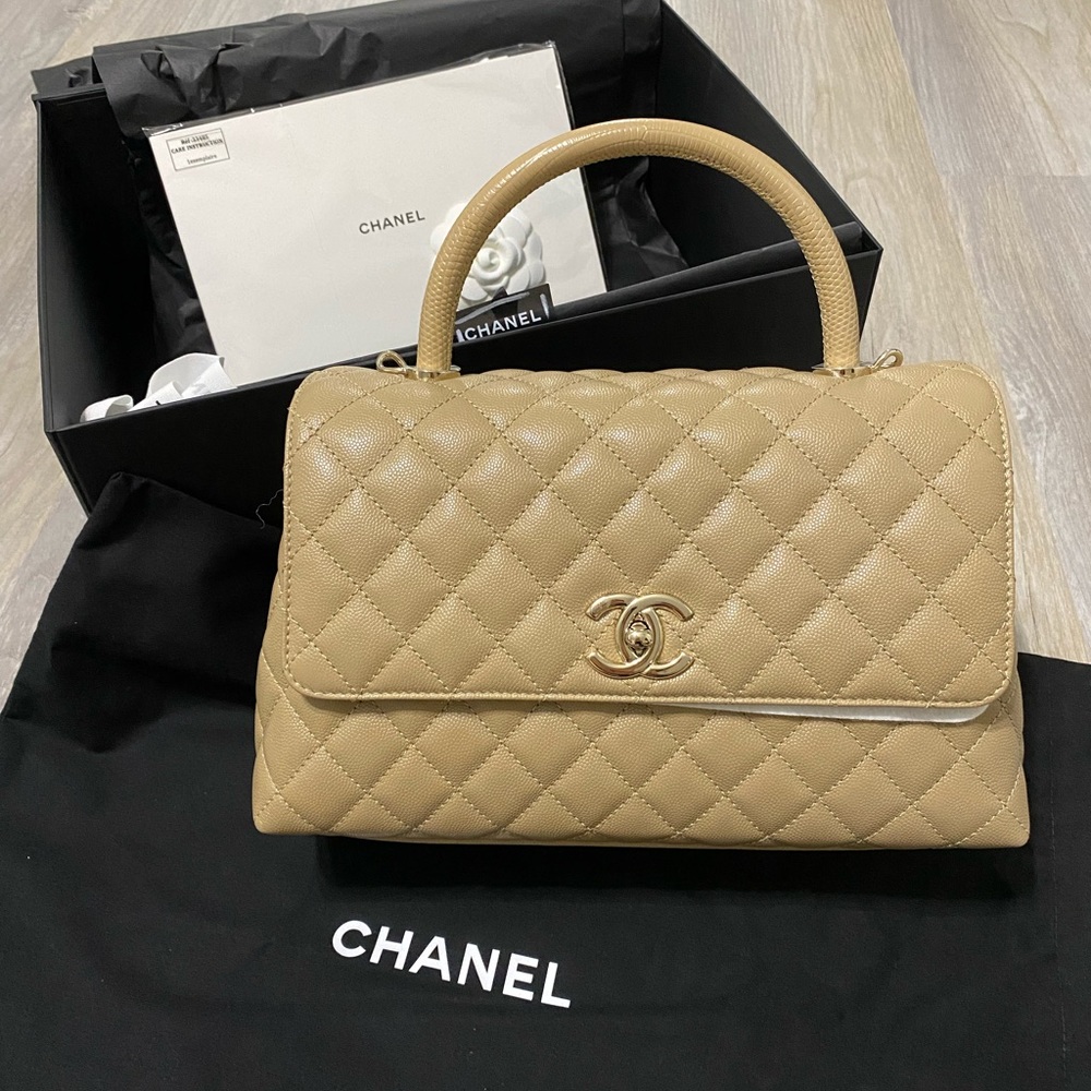 Authentic Medium Coco Handle Chanel Dark Beige